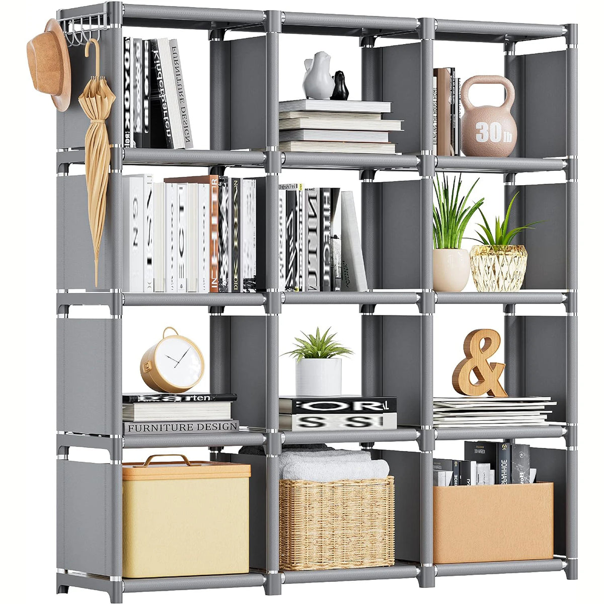 Modular 12 Cube Storage Bookshelf - Adapt Shelving Layout to Suit