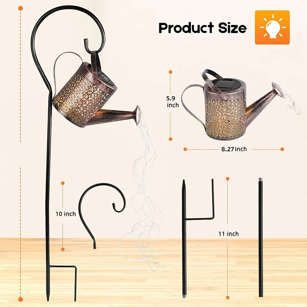 Solar Powered LED Hanging Watering Can Lantern Lights