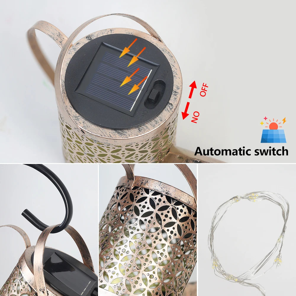 Solar Powered LED Hanging Watering Can Lantern Lights