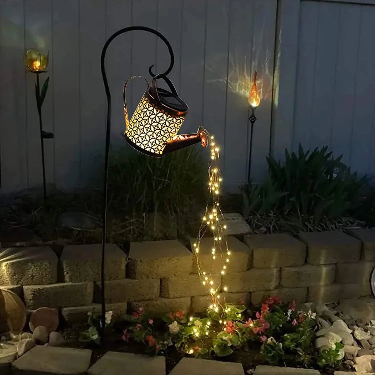 Solar Powered LED Hanging Watering Can Lantern Lights